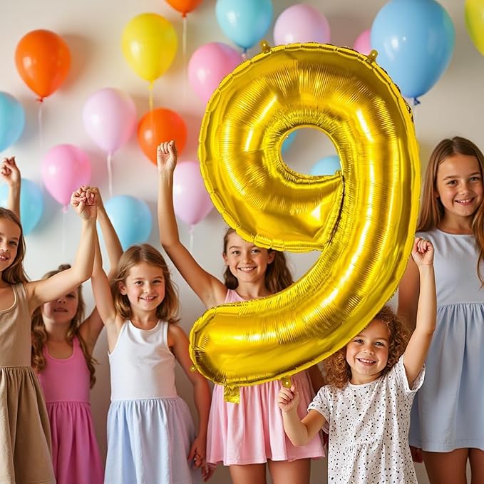 Smlpuame 40 inch Number Balloon 0-9 Gold Large Number 9 Balloons,Digital Balloons for Birthday Party Celebration Decorations Supplies, Helium Foil Number Balloons for Wedding Anniversary