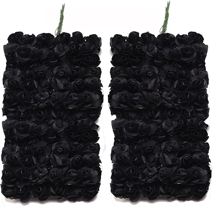 144pcs Mulberry Paper Mini Roses Artificial Flowers Heads with Stems for DIY Crafts Accessories Make Bridal Hair Clips Headbands Dress Wedding Bridal Bouquets Party Home Decor Valentine's (Black)