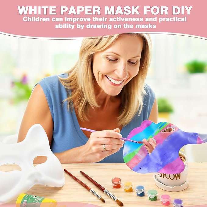Leyndo 24 Pcs Paper Mache Masks Half Face White Masquerade Mask DIY Blank Mardi Gras Halloween Cosplay Party (Cat and Fox Style)