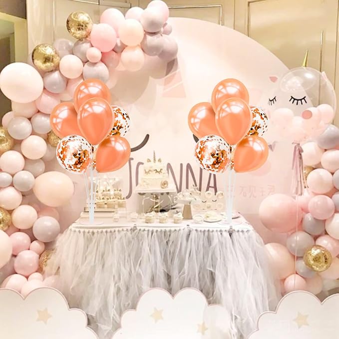 6 Set Balloon Stand with Rose Gold Balloons Centerpiece Table Decorations Birthday Bridal Shower Wedding Mother's Day Retirement Thanksgiving Halloween New Years Decorations 2025