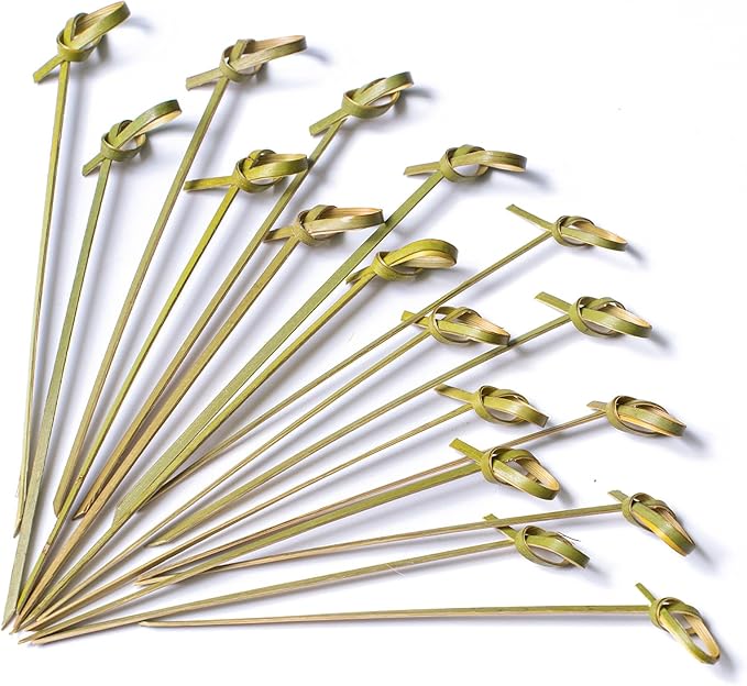 PuTwo Cocktail Picks 4.7 Inch 200pcs Bamboo Fancy Skewers Toothpicks for Appetizers Knot Toothpicks for Food Drink Fruit Sandwich BBQ Charcuterie Boards Accessories Birthday Party Supplies