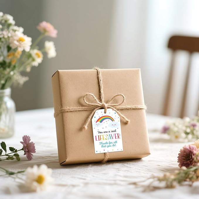 G2PLUS Thank You Tags - 50Pcs Thanks for All You Do Tags, Real Lifesaver Paper Gift Tag with String for Teacher, Volunteer, Nurse and Employee Appreciation, Thanksgiving Day Party Favors