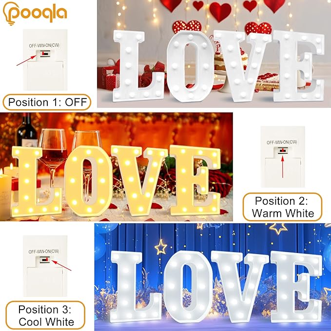 Pooqla LED Marquee Letter Lights, Warm White and Cool White Decorative Lighted Letters, Light Up Alphabet Letters for Boys Girls, Party, Wedding, Bar, Night Light, Birthday Decoration, Letter T