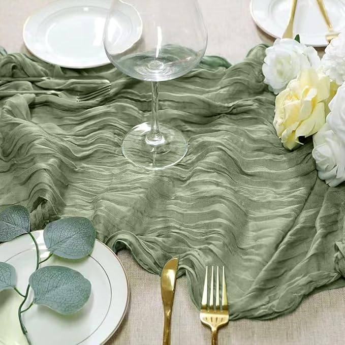 6 Pack Sage Green Cheesecloth Table Runner 10FT Boho Gauze Fabric Table Runner 35 x 120 Inch Rustic Sheer Runner for Centerpiece Wedding Decor Baby Shower Party Boho Table Decoration