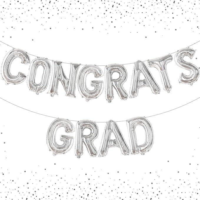 KatchOn, Silver Congrats Grad Balloons - 16 Inch | Foil Congrats Grad Balloon Banner For Graduation Decorations 2025 | Congratulations Balloons | Graduation Party Decorations