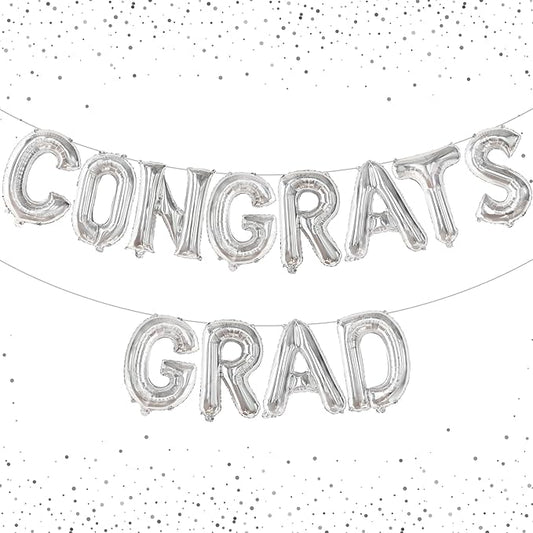 KatchOn, Silver Congrats Grad Balloons - 16 Inch | Foil Congrats Grad Balloon Banner For Graduation Decorations 2025 | Congratulations Balloons | Graduation Party Decorations