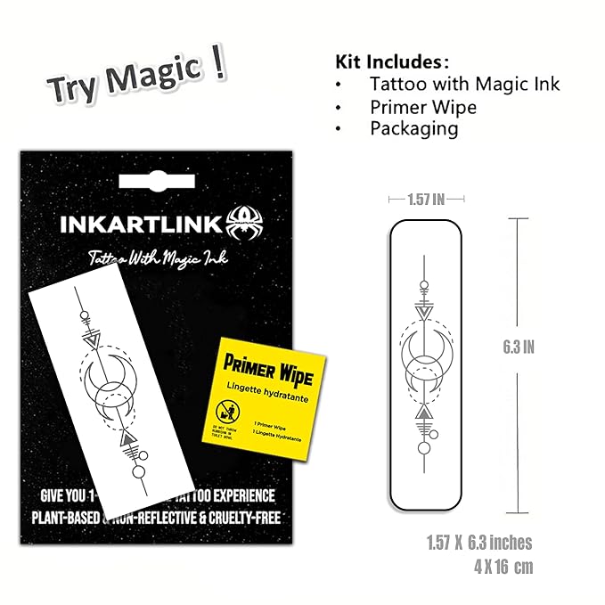 INKARTLINK Semi Permanent Tattoo, Temporary Tattoo, Beautiful and Realistic Design, Fun Tattoo Experience, Cruelty-free, Non-reflective, Waterproof (Moon Geometry)