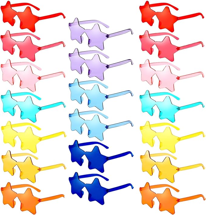 20 Pairs Rimless Star Sunglasses Bulk Transparent Candy Color Star Glasses for Women Men Party Favors