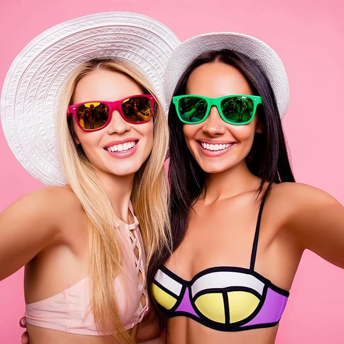 12/24 Pack Wholesale Retro Neon Colors Party Favor Supplies Unisex Sunglasses Bulk for Adults Teens, UV400 Protection