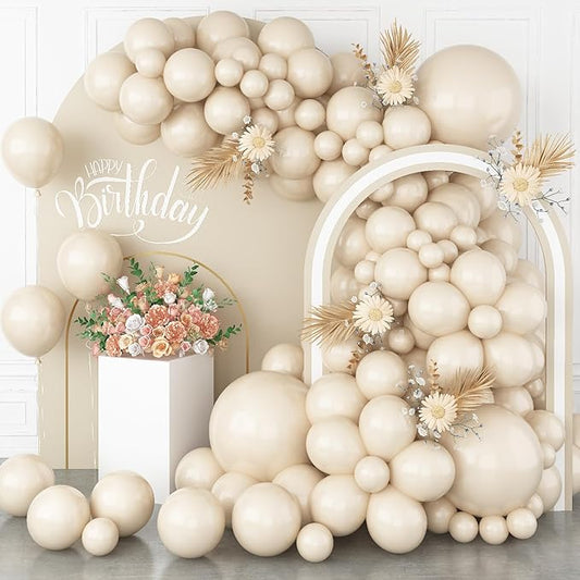 White Sand Balloons, 113Pcs Different Sizes Cream Beige Balloon Garland Arch Kit 18/12/10/5 Inch, Matte Retro Neutral Sand White Latex Helium Balloons for Birthday Wedding Anniversary Party Decoration