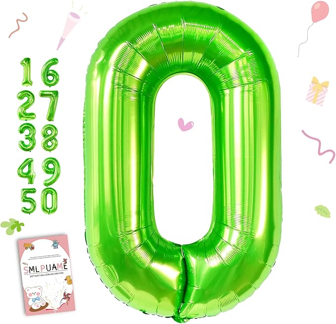 Smlpuame 40 inch Number Balloon 0-9 Green Large Number 0 Balloons,Digital Balloons for Birthday Party Celebration Decorations Supplies, Helium Foil Number Balloons for Wedding Anniversary