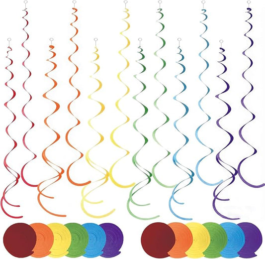 48 Pcs Colorful Hanging Swirl Party Decorations Rainbow Felt Ceiling Spiral Streamers with Hooks for Birthday Wedding Bridal Shower Baby Shower Carnival Fiesta Festival Party Supplies