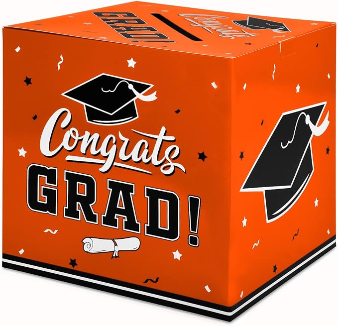 Gatherfun Graduation Decorations - Graduation Card Box, Party Favors, Orange