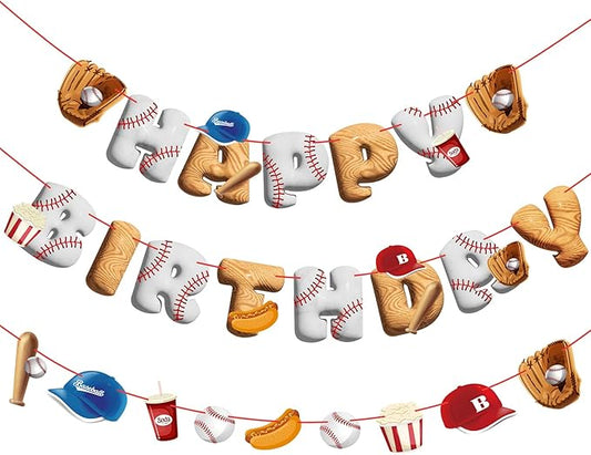 Pre-Strung Baseball Birthday Decorations, Baseball Happy Birthday Banners, Pre-Assembled Sports Banners Decorations