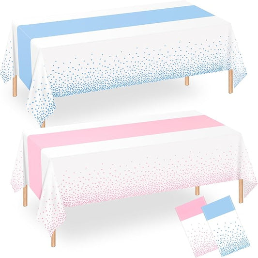 WNINK 2 Pack Pink and Blue Tablecloths, Gender Reveal Disposable Plastic Waterproof Table Cover for Boy or Girl Gender Reveal Party, Baby Shower, Birthday Party Decorations 54" x 108"