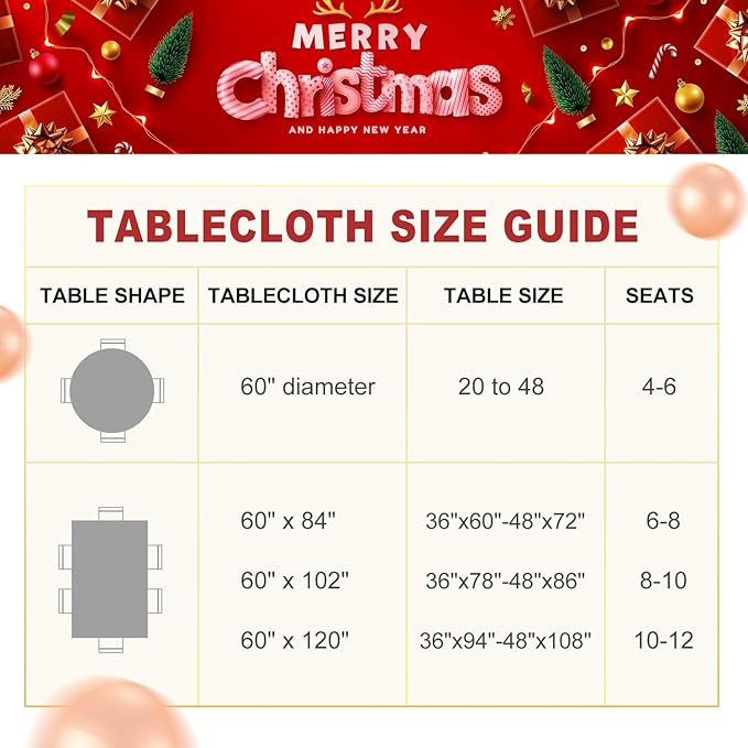 LUSHVIDA Christmas Round Tablecloth, 60 Inch Green (Fits 20-48 Inch Tables) Washable Water Resistance Circle Table Cloth Microfiber Decorative Table Cover for Holiday Banquet Party Kitchen Dining Room