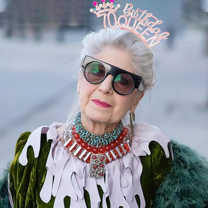 VELSCRUN 70th Birthday Queen Headband, Tiara Crown for Women, 70th Birthday Decorations for Her, Birth Queen Tiaras Crowns Sash for Women Mom Birth Party Decoration Hair Accessories Rose Gold