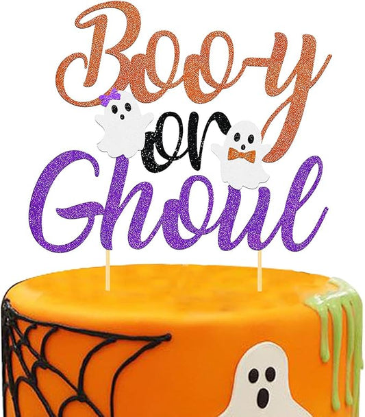 Halloween Boy or Girl Cake Topper - Gender Reveal Party Decorations (Orange)