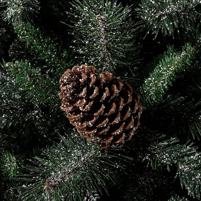 Glitzhome 2 Pack 4ft Pre-Lit Flocked Small Christmas Tree with Pinecones & Berries,100 Warm White Lights, 224 PVC & Pine Needle Mixed Branch Tips, Potted Christmas Tree for Porch Home Office