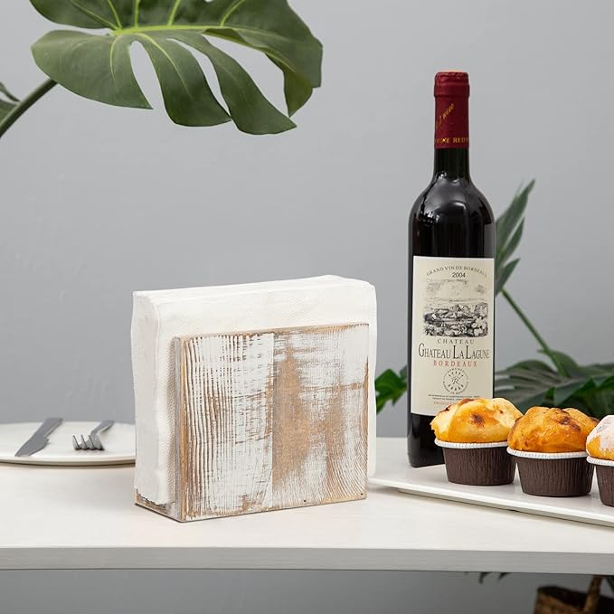 Rustic Wooden Paper Napkin Holder Farmhouse Napkin Storage Dispenser For Tables Kitchen Office Accessories for Restaurants, Dining Home Decor, Nature Vintage Home Gift Bar Decor