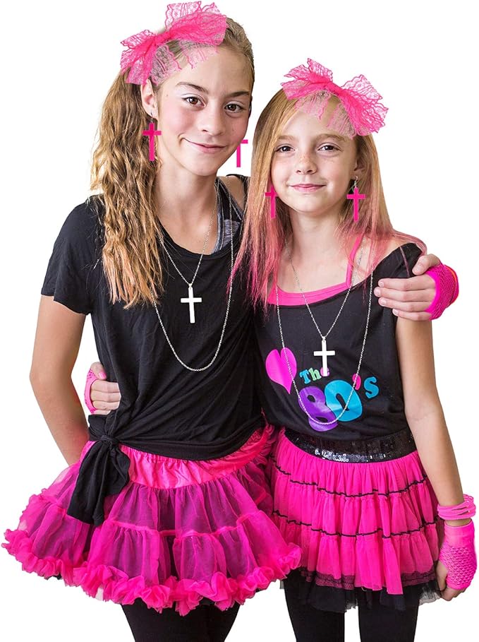 Blulu 80s Accessories for Women Dress Costume Lace Headband Earrings Fishnet Gloves Necklace Bracelet