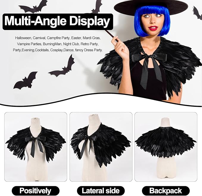 Gothic Natural Feather Shrug Feather Shawl Wrap Cape Victorian Collar for Halloween Cosplay Party Costume Accessories