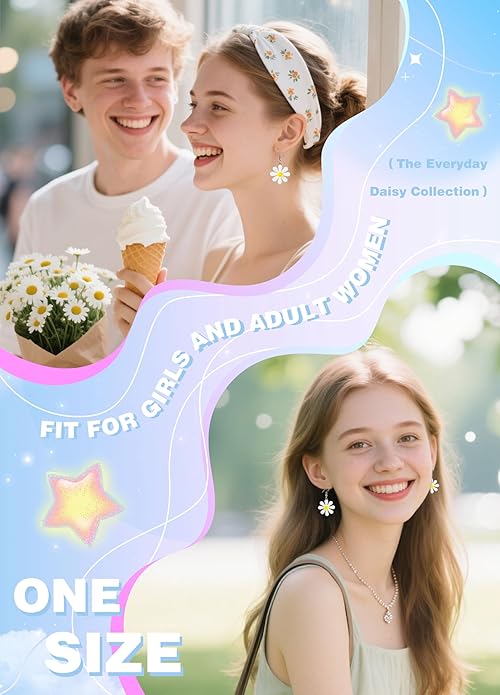 70s Women Accessories for Outfits Acrylic Daisy Costume Adult Flower Drop Earrings for Women – Lightweight Yellow Dangle Jewelry, Cute Summer Accessories