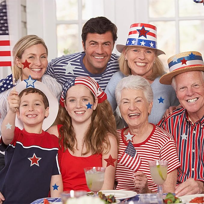 320Pcs Patriotic Foam Stars Stickers, 4th of July Foam Star Shaped Stickers Glitter Star Sticker Red White and Blue Stars Sticker for Home Office School Classroom DIY Art Craft Party Supplies