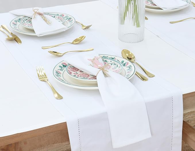 PurpleEssences Set of 6 Cloth Dinner Napkins 100% Cotton 18x18 Inch - Soft Durable Washable - Ideal for Farmhouse Party Fall Thanksgiving - Perfect Everyday Use Table Linen - White