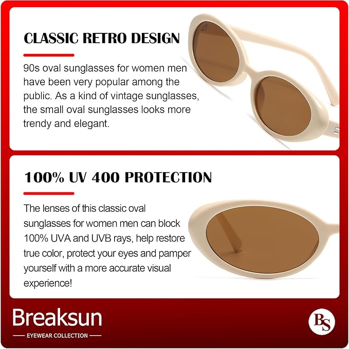 Retro Oval Sunglasses for Women Men Fashion Small Oval Sunglasses 90s Vintage Shades