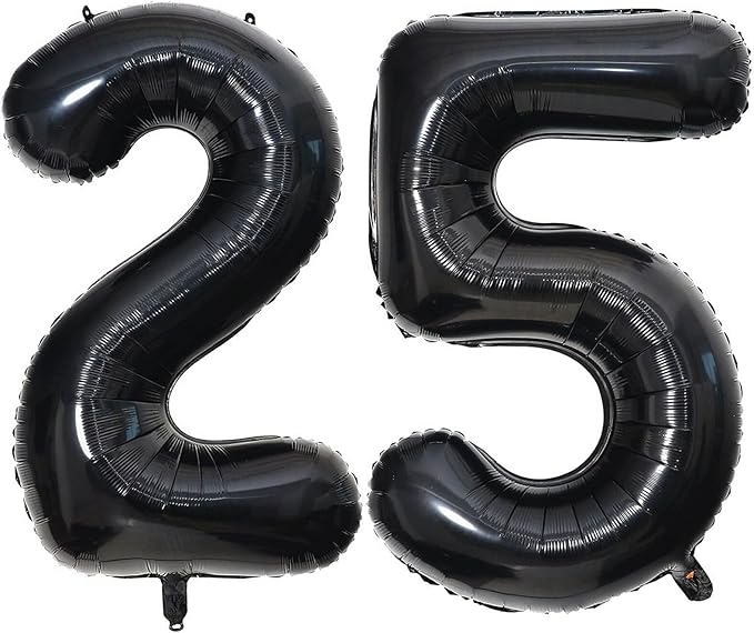 40 Inch Black 25 Number Balloons Giant Jumbo Huge 25 or 52 Foil Mylar Helium Number Digital Balloons Black Birthday Mylar Digital Balloons 25 Birthday Party 25th Anniversary Events Party Decorations