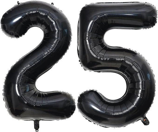 40 Inch Black 25 Number Balloons Giant Jumbo Huge 25 or 52 Foil Mylar Helium Number Digital Balloons Black Birthday Mylar Digital Balloons 25 Birthday Party 25th Anniversary Events Party Decorations