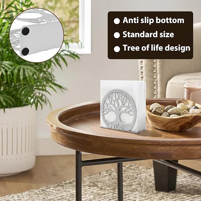 Silver Napkin Holder for Table – Sleek Standing Napkin Dispenser for Kitchen, Dining Room, or Coffee Shop | Perfect for 5-inch Cocktail Napkins, Farmhouse & Outdoor Spaces (4.7"x 1.6"x 4")