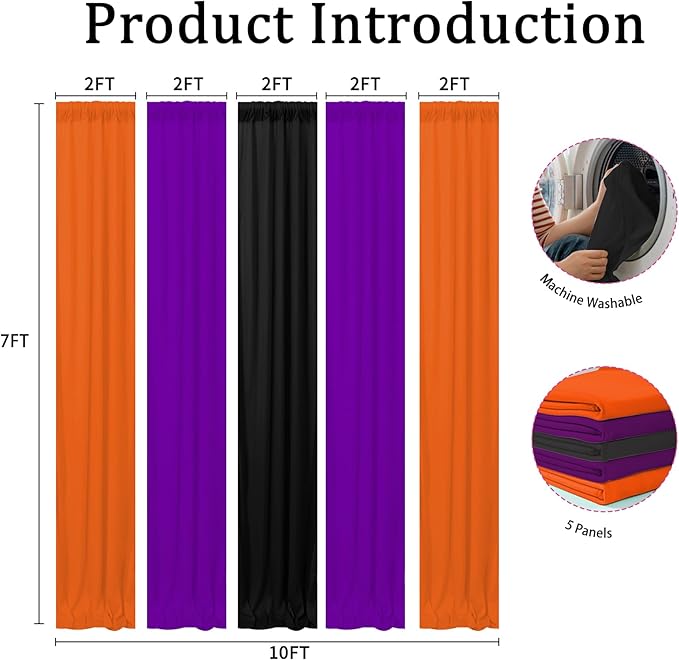 Halloween Backdrop Curtain,10×7ft Black Orange Purple Party Background Decor for Spooky Parties Photo Booths Home Haunted House Reusable Holiday Wall Decoration for Adults Teens
