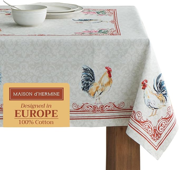 Maison d' Hermine Table Cloth Rectangle Table 100% Cotton 54 x 72 Inches Tablecloth Reusable Decorative Everyday Use for Dining Room, Farmhouse, Home, Party, Festive & Wedding Spring Summer - Campagne