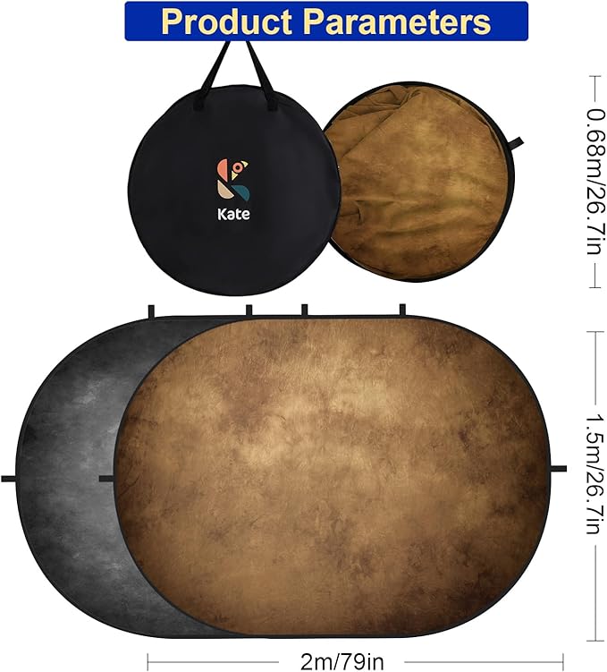 Kate 5x6.5ft Collapsible Backdrop Pop Up Photo Backdrops Grey Brown Portable Background for Portrait Photography, for Video, for Live Stream