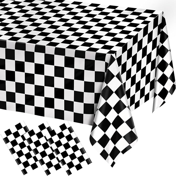3 Pack Black and White Gingham Tablecloth Rectangular Buffalo Checkered Tablecloths Disposable Plastic Plaid Table Cover for Parties, Outdoor Picnic, Birthday, Wedding, Camping 54 × 108 Inch