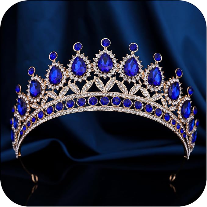 FORSEVEN Crystal Tiaras and Crowns for Women - Wedding and Birthday Party Princess Crown Hair Accessories - Bride Rhinestone Headband Halloween Decorations Hairband