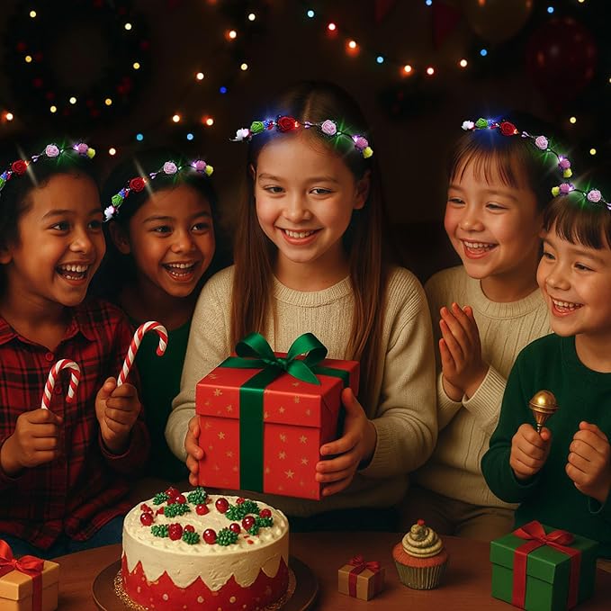 LovesTown 24PCS LED Flower Crowns Headbands Christmas Party, Light Up Flower Crowns For Women, Glow in the Dark Party Supplies for New Year Raves Birthday Wedding Favors Cosplay
