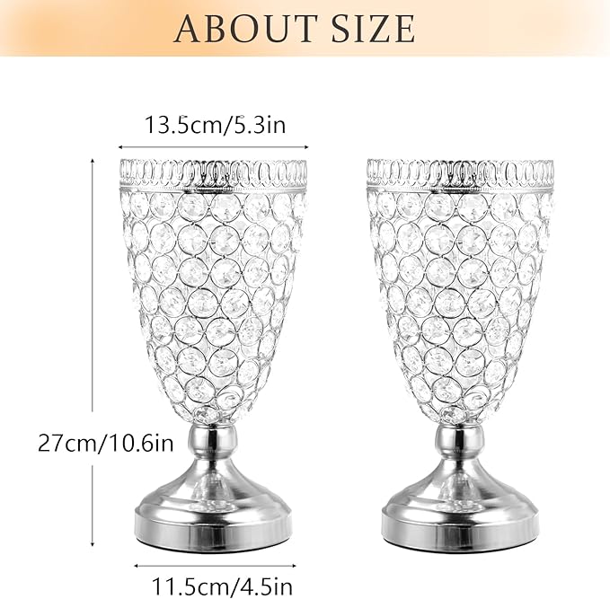 Crystal Trumpet Floral Vase -2 Pcs Centerpieces for Wedding Table, 10.6 Inch Wrought Iron Crystal Vase, Flower Vases for Party Dinner Centerpiece Event, Anniversary Ceremony Birthday Home Decoration