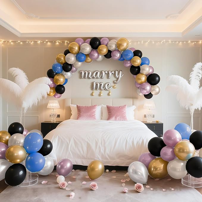 Party Balloons 13 Inch 50 Pcs Assorted Metallic Latex Balloons - Metallic Gold, Silver, Black, Blue & Pink, Helium-Compatible Balloons for Birthday, Wedding, Graduation, Bridal Shower, Bachelorette