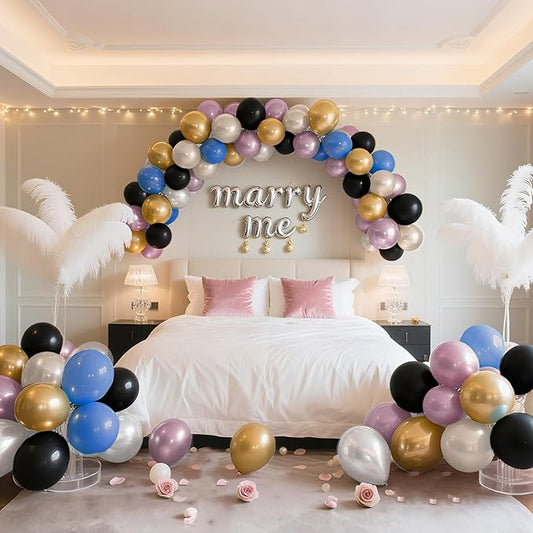 Party Balloons 13 Inch 50 Pcs Assorted Metallic Latex Balloons - Metallic Gold, Silver, Black, Blue & Pink, Helium-Compatible Balloons for Birthday, Wedding, Graduation, Bridal Shower, Bachelorette