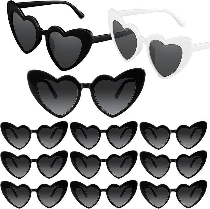 12 Pack Bachelorette Sunglasses Heart Shaped Sunglasses Vintage Heart Glasses for Women Wedding Party Decor