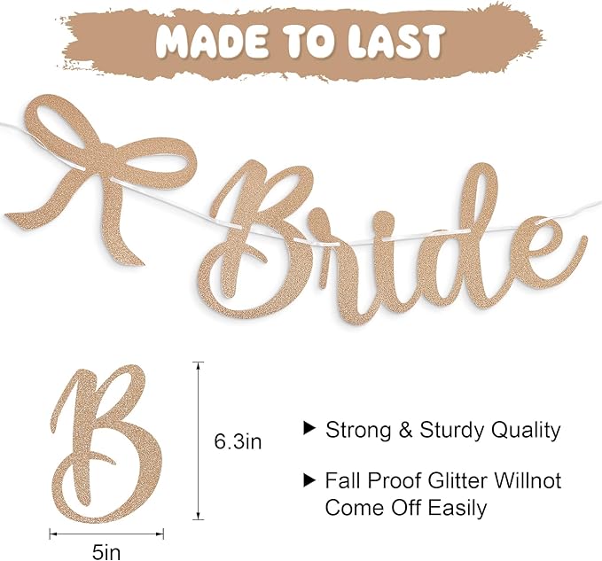 Bride to Be Banner, Champagne Gold Bride to Be with Bow Glitter Bachelorette Bridal Party Banner BRIDE TO BE Sign for Light Gold Bachelorette Bridal Shower Wedding Engagement Hen Party Decorations
