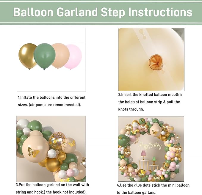 Sage Green Pink Balloon Arch Kit 153Pcs Light Pink Olive Green Blush White Gold Latex Confetti Balloons Garland Artificial Eucalyptus 3D Butterfly for Baby Shower Birthday Party Decorations