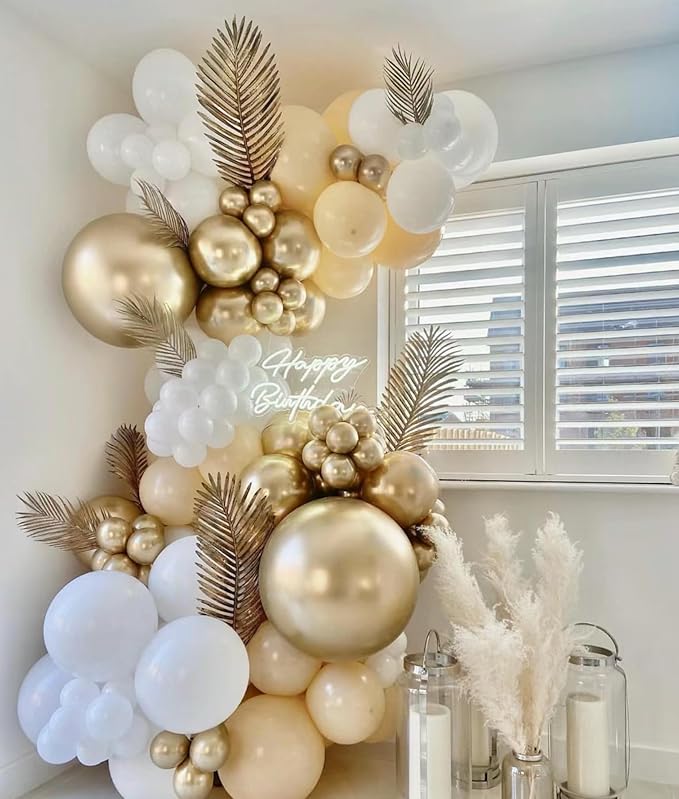140 Pack Gold Apricot White Balloons Garland Arch Kit for Birthday Shower Graduation Wedding Halloween Christmas Party Decoration