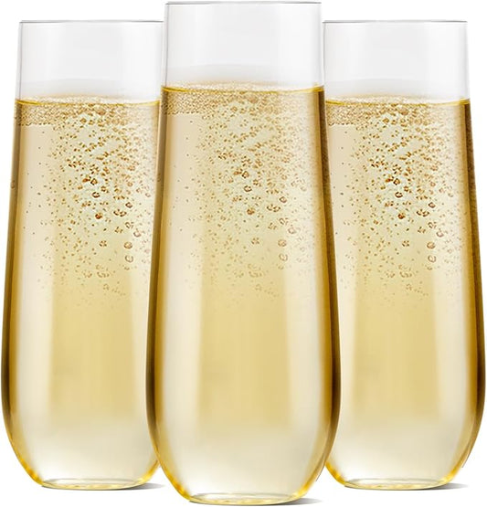 SUT 48 PCS Plastic Champagne Flutes Disposable, Shatterproof Mimosa Glasses for Wedding, Bridal Shower, Party Supplies – Stemless Elegant Cups Bulk Pack (Clear, 9 oz) – Unbreakable Catering Glasses