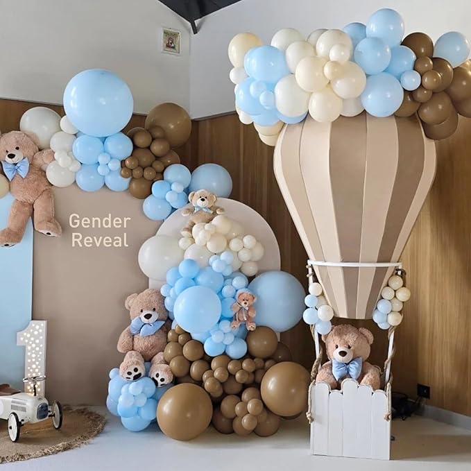 Dusty Blue Brown White Balloon Arch Kit, 166Pcs Boho Dark Brown Pastel Blue Sand White and Nude Balloons Garland for Baby Shower Gender Reveal Birthday Party Decoration