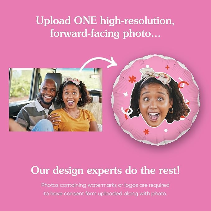 Big Dot of Happiness Personalized Fun Face Photo Pink Balloons, Custom Birthday Balloons, Girl Baby Shower Decorations, Bachelorette Party Decor, Circle Double-Sided Mylar Balloon, 1 Piece