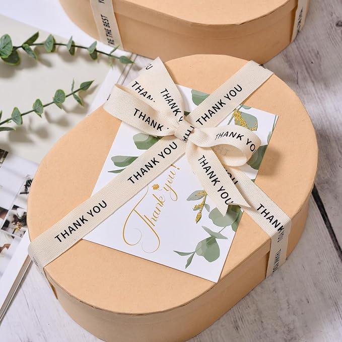 Ribest Thank You Cotton Custom Ribbon, 5/8 Inch × 10 Yard, Natural Beige Teacher Ribbon for Gift Wrapping Crafts Bows Home Decor Party Decoration
